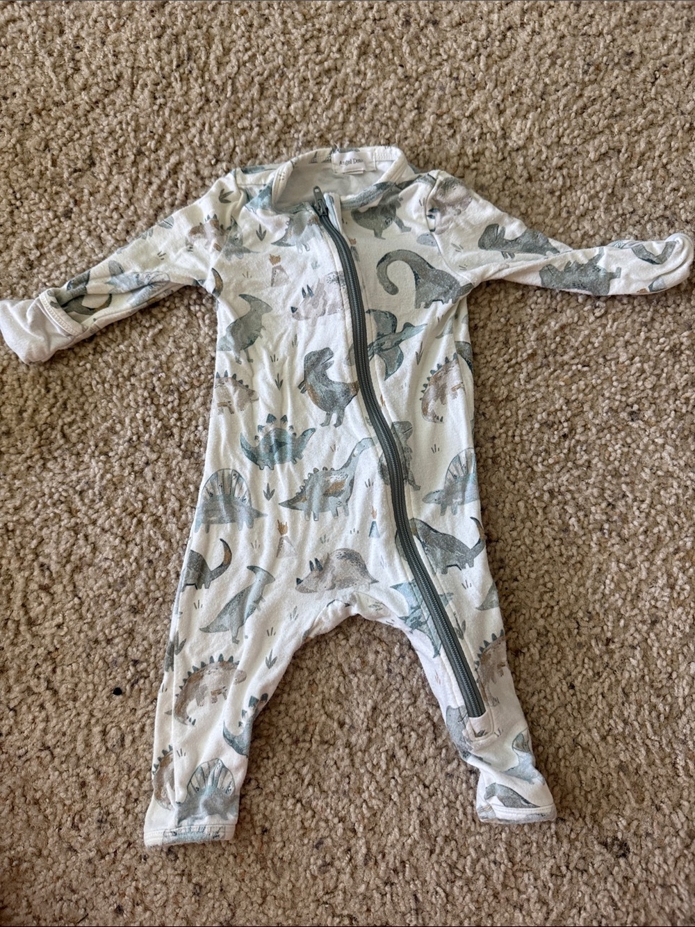 Angel Dear White One-Piece Romper with Green Dinosaur Print